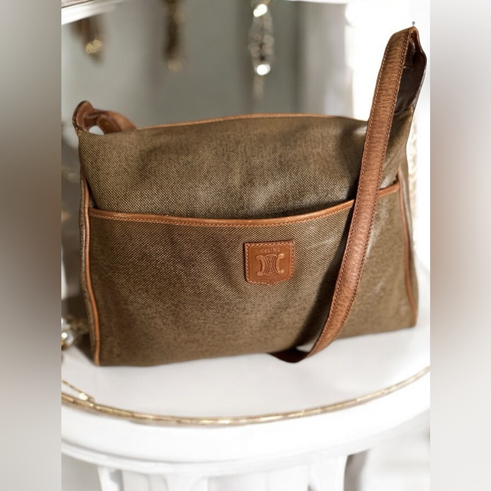 Celine Beige Coated Canvas and Leather Shoulder Bag - Picture 2 of 14